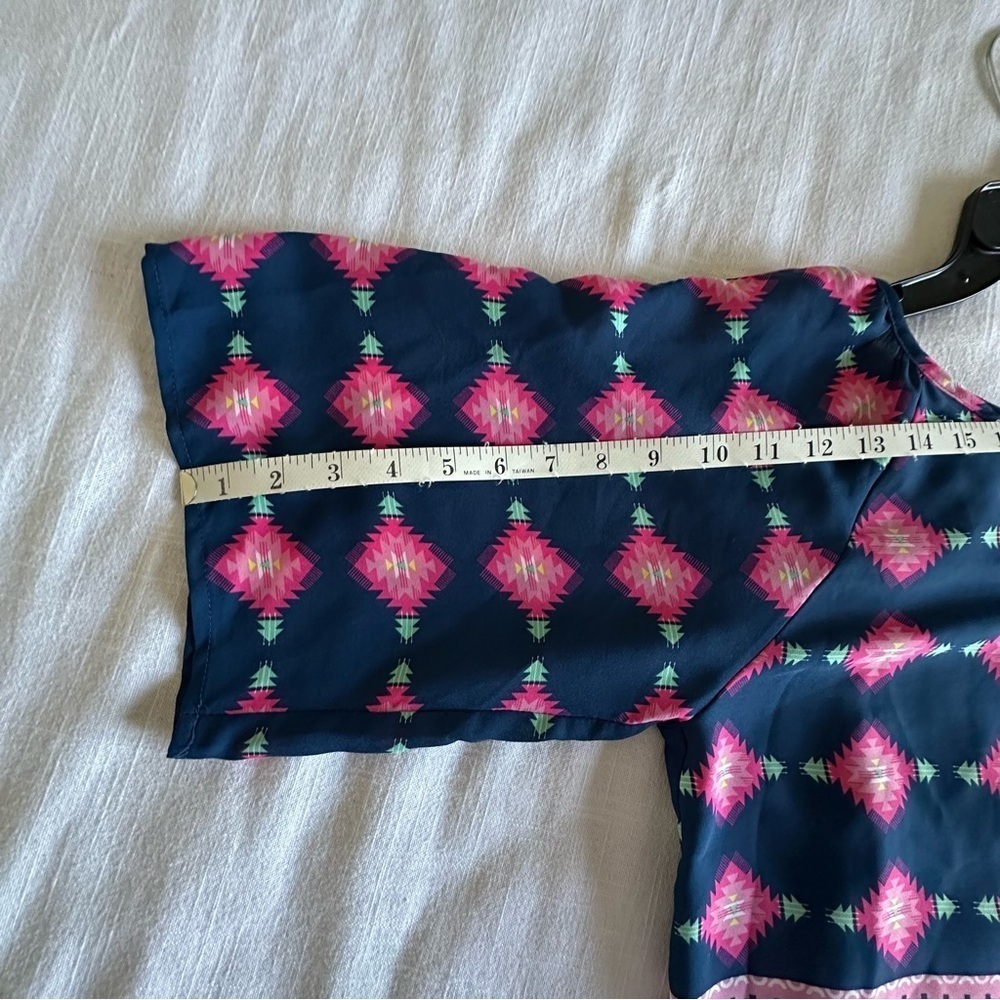 Liberty Love Womens Top Blue Aztec Print Top Tasseled Boho Hippie Festival - Picture 9 of 12